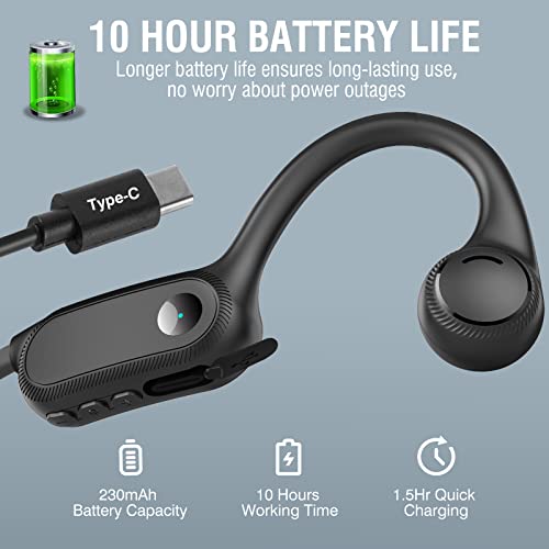 Bone Conduction Headphones, 2023 Upgraded Open-Ear Wireless Bluetooth Sports Headphones with Mic, 10Hr Playtime, Bluetooth 5.2 Wireless Earphones Waterproof for Workout, Running, Biking, Hiking, Gym