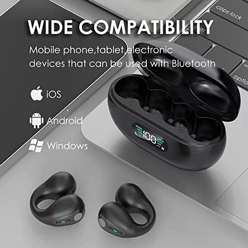 MONKPEAR Wireless EarClip Bone Conduction Headphones, 2023 New Ear Clip Bone Conduction Headphones Bluetooth, Open Ear Headphones Wireless Bluetooth for Running Cycling Sports Earbuds (Black)