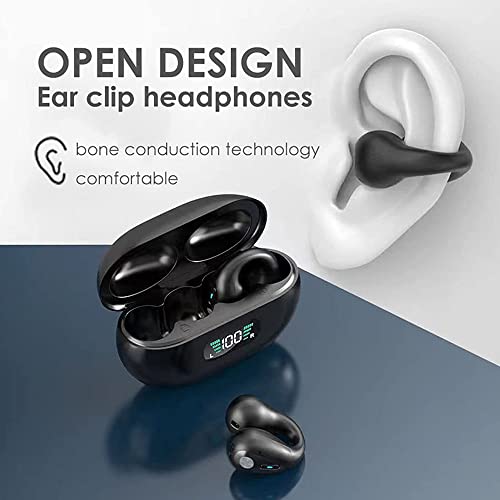 MONKPEAR Wireless EarClip Bone Conduction Headphones, 2023 New Ear Clip Bone Conduction Headphones Bluetooth, Open Ear Headphones Wireless Bluetooth for Running Cycling Sports Earbuds (Black)