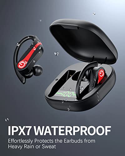 GOSCIEN Ear Buds Wireless Bluetooth Earbuds 50Hrs Playtime Bluetooth 5.1 with Wireless Charging Case IPX7 Waterproof Wireless Bluetooth Earphones with Earhook for Sports