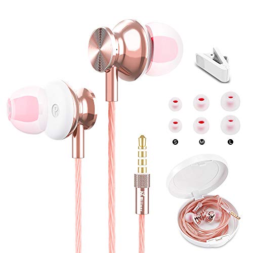 Mijiaer in-Ear Earbuds Wired, Wired Ear Buds with Microphone 3.5mm Jack Earphones Cute Headphones with Storage Case for Women, Girls, Teen Applicable for Small Ear (Rose Gold)