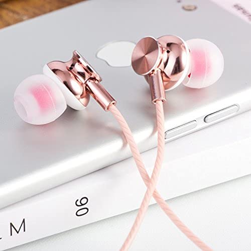 Mijiaer in-Ear Earbuds Wired, Wired Ear Buds with Microphone 3.5mm Jack Earphones Cute Headphones with Storage Case for Women, Girls, Teen Applicable for Small Ear (Rose Gold)