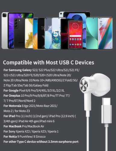 USB C Headphones, ACAGET Galaxy S22+ Ultra S23 Earbuds Wired USB Type C Earphones Magnetic Headsets with Mic Volume Control HiFi Stereo Headphone for Samsung S21 FE Note 20 Oneplus 10 Pro 9 Pixel 7 6A