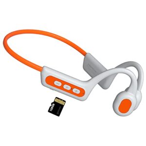 elibom bone conduction headphones bluetooth 5.3, extendable to 128gb mp3 player, wireless open-ear headphones with mic, lightweight sports headset for running/cycling/workouts/climbing, orange