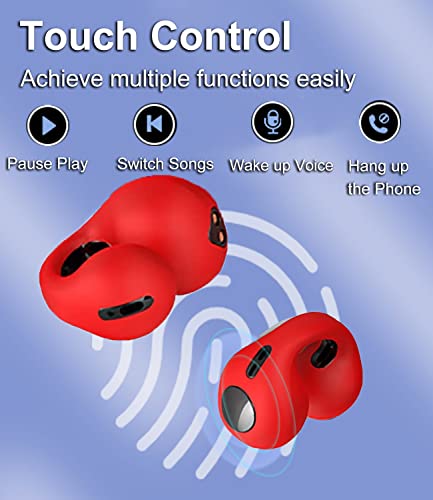 Wireless Ear Clip Bone Conduction Earbuds Open Ear Headphones Wireless Bluetooth for Android iPhone, Sport Wireless Earbuds with Earhooks Up to 36 Hours Playtime Waterproof Outer Ear Earbuds (Red)