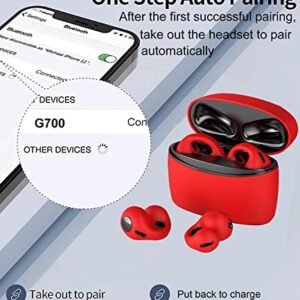 Wireless Ear Clip Bone Conduction Earbuds Open Ear Headphones Wireless Bluetooth for Android iPhone, Sport Wireless Earbuds with Earhooks Up to 36 Hours Playtime Waterproof Outer Ear Earbuds (Red)