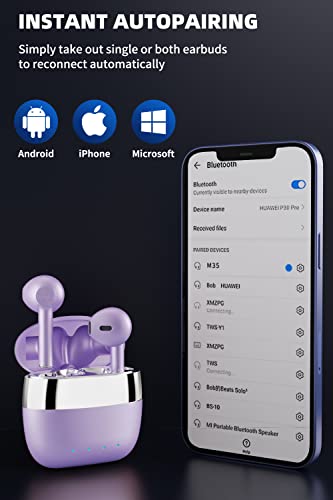 Wireless Earbuds Bluetooth, ENC Noise Cancelling Deep Bass in-Ear Stereo Ear Buds,IPX6 Waterproof Headphones with Mic, USB-C Charging Case, Touch Control Earphones for iPhone & Android Purple