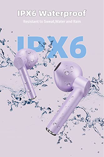 Wireless Earbuds Bluetooth, ENC Noise Cancelling Deep Bass in-Ear Stereo Ear Buds,IPX6 Waterproof Headphones with Mic, USB-C Charging Case, Touch Control Earphones for iPhone & Android Purple