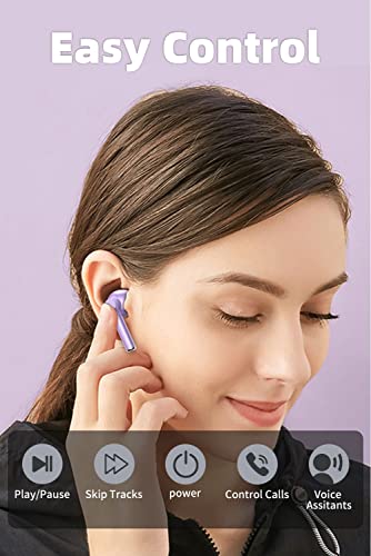 Wireless Earbuds Bluetooth, ENC Noise Cancelling Deep Bass in-Ear Stereo Ear Buds,IPX6 Waterproof Headphones with Mic, USB-C Charging Case, Touch Control Earphones for iPhone & Android Purple