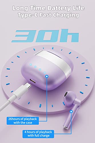 Wireless Earbuds Bluetooth, ENC Noise Cancelling Deep Bass in-Ear Stereo Ear Buds,IPX6 Waterproof Headphones with Mic, USB-C Charging Case, Touch Control Earphones for iPhone & Android Purple