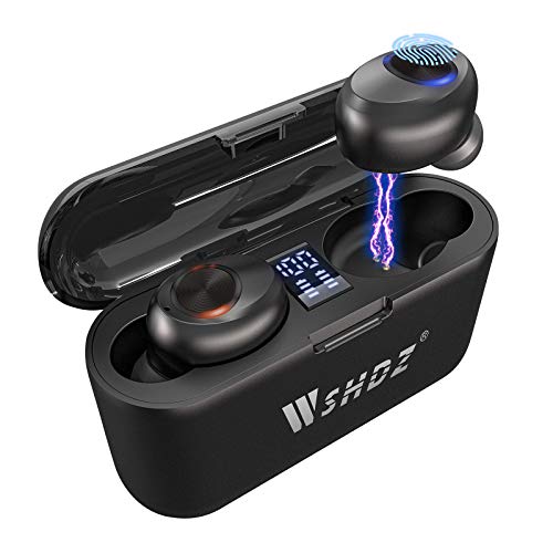 Wireless Bluetooth Earbuds with Mic, WSHDZ T7 Touch Control Waterproof Immersive Bass Stereo Long Battery Headphones, Portable Charging Case with LED Display, Headset for Sports, Android, Phone Black