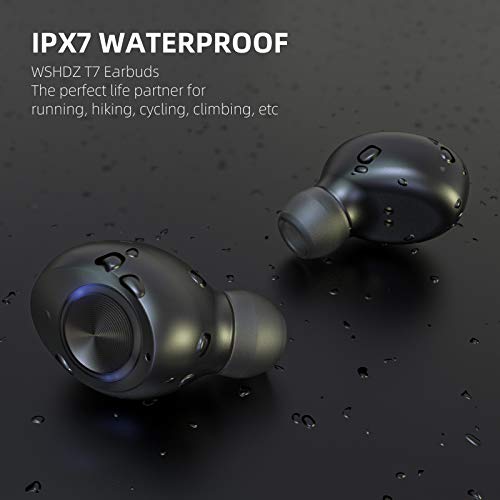 Wireless Bluetooth Earbuds with Mic, WSHDZ T7 Touch Control Waterproof Immersive Bass Stereo Long Battery Headphones, Portable Charging Case with LED Display, Headset for Sports, Android, Phone Black