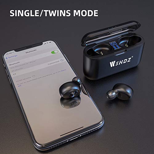 Wireless Bluetooth Earbuds with Mic, WSHDZ T7 Touch Control Waterproof Immersive Bass Stereo Long Battery Headphones, Portable Charging Case with LED Display, Headset for Sports, Android, Phone Black