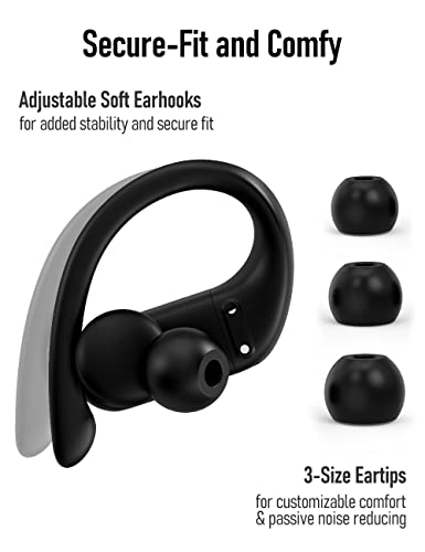 Audiovance SP301 True Wireless Earbuds Bluetooth 5.2 Earphones, Over Ear Headphones with Mic and Earhooks for Women Men Workout Running Sports Gym, 24H Battery Waterproof Ear Buds for iPhone Android.