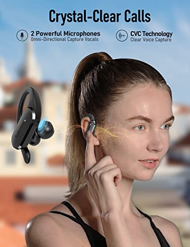 Audiovance SP301 True Wireless Earbuds Bluetooth 5.2 Earphones, Over Ear Headphones with Mic and Earhooks for Women Men Workout Running Sports Gym, 24H Battery Waterproof Ear Buds for iPhone Android.