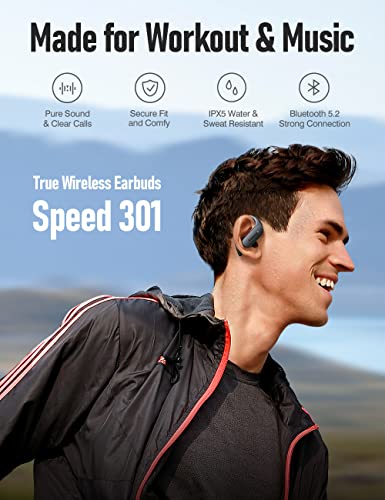 Audiovance SP301 True Wireless Earbuds Bluetooth 5.2 Earphones, Over Ear Headphones with Mic and Earhooks for Women Men Workout Running Sports Gym, 24H Battery Waterproof Ear Buds for iPhone Android.