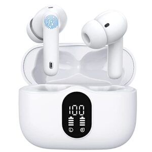 jicjocy wireless earbuds active noise cancelling bluetooth earbuds stereo clear calls wireless ear buds in-ear headphones with charging case led display waterproof earphones for sports work