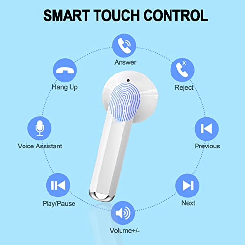 Wireless Earbuds, Bluetoth Earbuds Bluetooth 5.3 Headphones with 4 Mic, Ear Buds Wireless Bluetooth Earbuds, Wireless Headphones Sport with Noise Cancelling, 25H Playtime Earphones, LED Display, White