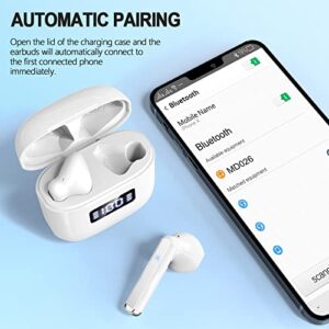 Wireless Earbuds, Bluetoth Earbuds Bluetooth 5.3 Headphones with 4 Mic, Ear Buds Wireless Bluetooth Earbuds, Wireless Headphones Sport with Noise Cancelling, 25H Playtime Earphones, LED Display, White