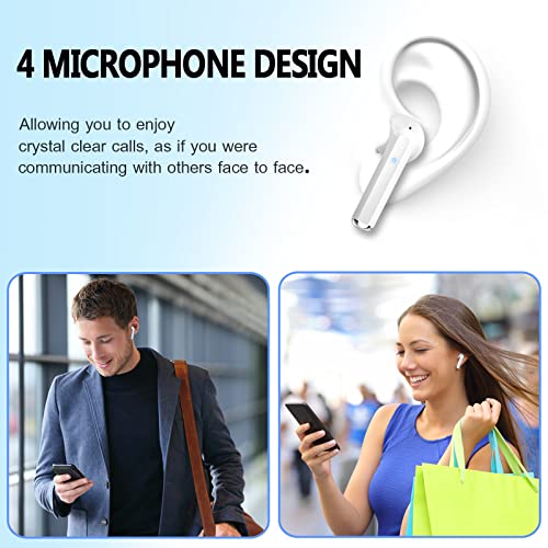 Wireless Earbuds, Bluetoth Earbuds Bluetooth 5.3 Headphones with 4 Mic, Ear Buds Wireless Bluetooth Earbuds, Wireless Headphones Sport with Noise Cancelling, 25H Playtime Earphones, LED Display, White