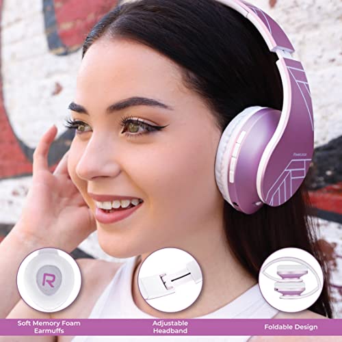 PowerLocus Bluetooth Headphones Over Ear, Wireless Headphones with Microphone, Foldable Headphone, Soft Memory Foam Earmuffs & Lightweight, Micro SD/TF,FM Radio for iPhone/Android/Tablet/PC/TV(Purple)