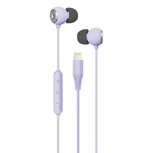 realm lightning earbuds for iphone, apple mfi certified headphones, in-ear headphones with built-in microphone, hands-free calling and track controls, purple