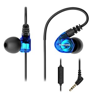 rovking over the ear earbuds for running, wrap around ear wired sports headphones for workout exercise jogging, sweatproof in ear earphones ear buds with mic for cell phones mp3 laptop, blue
