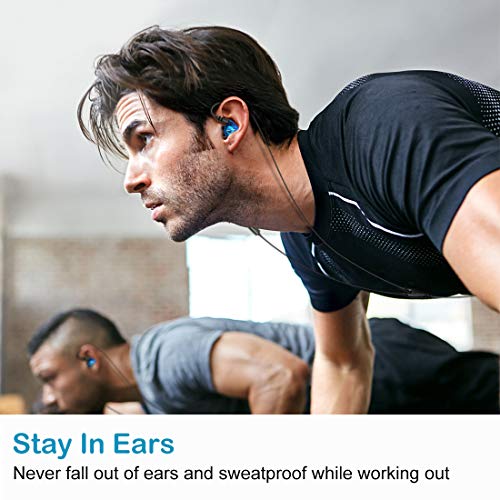 Rovking Over The Ear Earbuds for Running, Wrap Around Ear Wired Sports Headphones for Workout Exercise Jogging, Sweatproof in Ear Earphones Ear Buds with Mic for Cell Phones MP3 Laptop, Blue