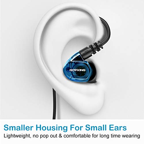 Rovking Over The Ear Earbuds for Running, Wrap Around Ear Wired Sports Headphones for Workout Exercise Jogging, Sweatproof in Ear Earphones Ear Buds with Mic for Cell Phones MP3 Laptop, Blue