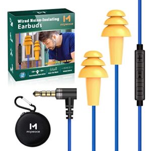 mipeace work earbuds headphones, safety industrial ear plugs headphones with mic and volume control- noise reduction earphones for work construction