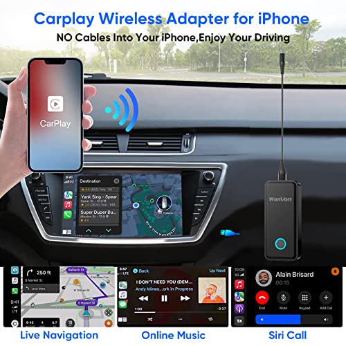 WonVon Wired CarPlay to Wireless CarPlay for Plug & Play Fast Connect No Delay Convert Wired to Wireless Apple CarPlay