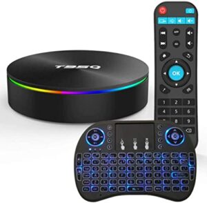 android tv box android 9.0 os smart tv box 4gb 64gb t95q support usb 3.0 bt 4.1 2.4g- 5g dual-band wi-fi 3d 4k full hd h.265 100m android mini pc with wireless keyboard remote (backlit) ttv box