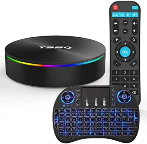 Android TV Box Android 9.0 OS Smart TV Box 4GB 64GB T95Q Support USB 3.0 BT 4.1 2.4G- 5G Dual-Band Wi-Fi 3D 4K Full HD H.265 100M Android Mini PC with Wireless Keyboard Remote (Backlit) TTV Box