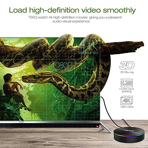 Android TV Box Android 9.0 OS Smart TV Box 4GB 64GB T95Q Support USB 3.0 BT 4.1 2.4G- 5G Dual-Band Wi-Fi 3D 4K Full HD H.265 100M Android Mini PC with Wireless Keyboard Remote (Backlit) TTV Box