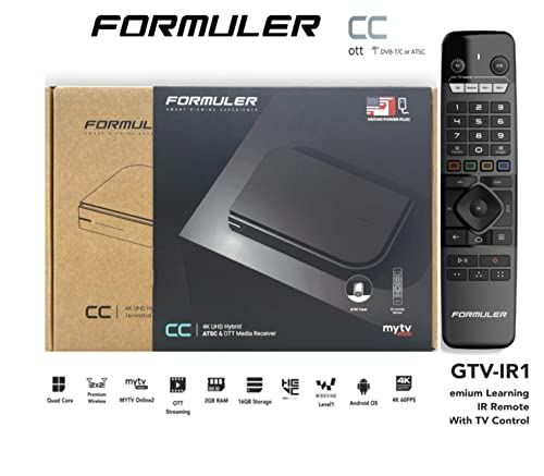 Formuler CC 4K Hybrid UHD + ATSC & OTT Media Receiver 2GB Ram 16GB Memory + Bonus Dreamlink Dlite W Android Box + Bonus Formuler 7 Color Backlit Wireless Mini Keyboard.