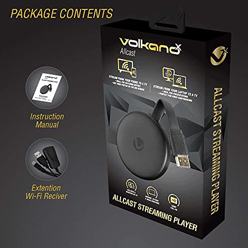 Volkano HDMI Wireless Display Adaptor Dongle 1080P HD, Receiver Supports MiraCast Airplay DLNA Transmission , Screen Drag & Drop Cast Mirroring Laptop Phone to Smart Phone TV Monitor - AllCast Series