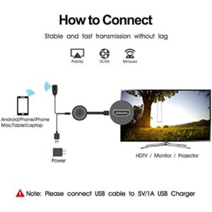 Hatuge Wireless HDMI Display Dongle, 4K Ultra HD WiFi Adapter Streaming Video Receiver Compatible with iPhone/iPad/iOS/Android/PC/Tablet/Windows/Mac OS to HDTV/Monitor/Projector