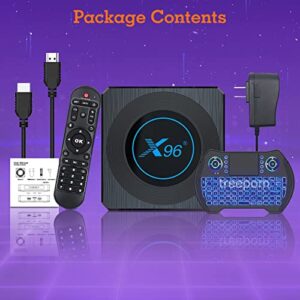 X96 X4 PRO Android TV Box Android 11 TV Box with Amlogic S905X4 Quad-Core 64bits A55 1000M LAN Dual-WiFi 2.4G/5G, Android Box 4GB RAM 64GB ROM with Wireless Keyboard 8K/6K/AV1/3D/USB 3.0/BT 5.0