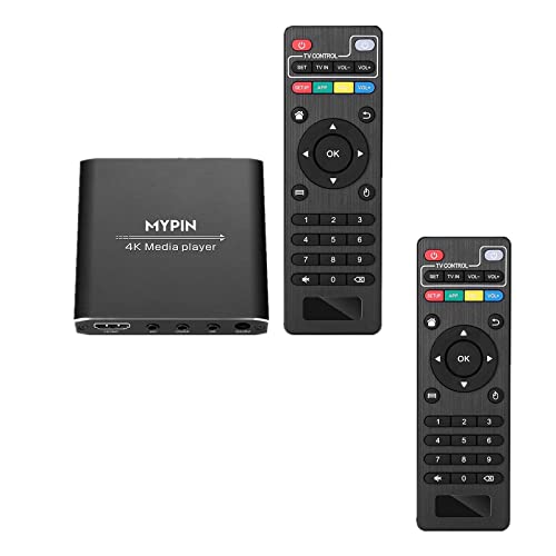 4K Media Player with 2X Remote Control, Digital MP4 Player for 8TB HDD/USB Drive/TF Card/H.265 MP4 PPT MKV AVI Support HDMI/AV/Optical Out and USB Mouse/Keyboard-HDMI up to 7.1 Surround Sound