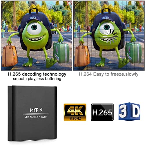 4K Media Player with 2X Remote Control, Digital MP4 Player for 8TB HDD/USB Drive/TF Card/H.265 MP4 PPT MKV AVI Support HDMI/AV/Optical Out and USB Mouse/Keyboard-HDMI up to 7.1 Surround Sound