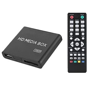1080p hd media player, mini mp4 player stereo surrounding sound with av/hdmi/vga/ypbpr output with remote control supports sd cards and usb drives devices(us plug)