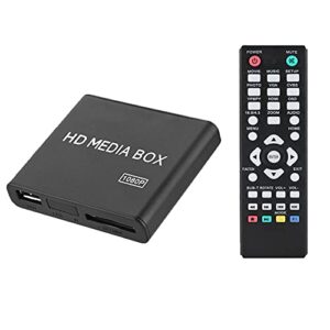 1080p HD Media Player, Mini MP4 Player Stereo Surrounding Sound with AV/HDMI/VGA/YPbPr Output with Remote Control Supports SD Cards and USB Drives Devices(US Plug)