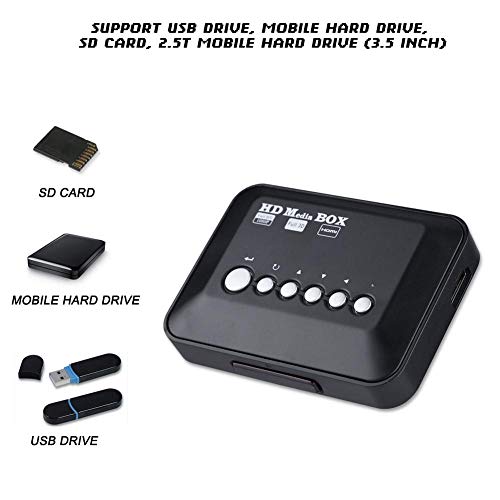 1080P Media Player with HDMI / PrPbY / AV Output, Full HD Digital MP4 Player with Remote Control Read USB Drive/SD Cards/HDD for RMVB / MKV / JPEG etc(Black-US)