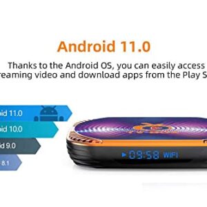 Android 11.0 TV Box 4GB RAM 64GB ROM TV Box MXIII X4 Amlogic S905X4 64-bit Quad Core with Dual Wi-Fi 2.4G/5.0G, BT 4.0/ 3D Ultra HD 8K/ H.265/ 1000M LAN/ USB 3.0 Smart TV Box