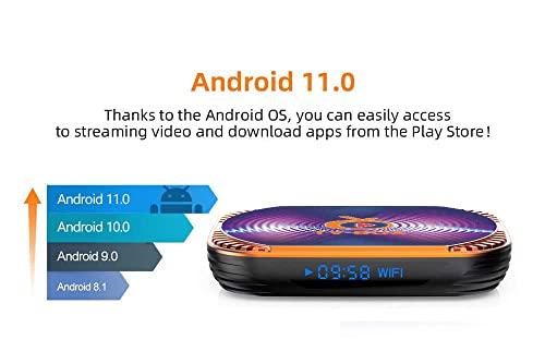 Android 11.0 TV Box 4GB RAM 64GB ROM TV Box MXIII X4 Amlogic S905X4 64-bit Quad Core with Dual Wi-Fi 2.4G/5.0G, BT 4.0/ 3D Ultra HD 8K/ H.265/ 1000M LAN/ USB 3.0 Smart TV Box