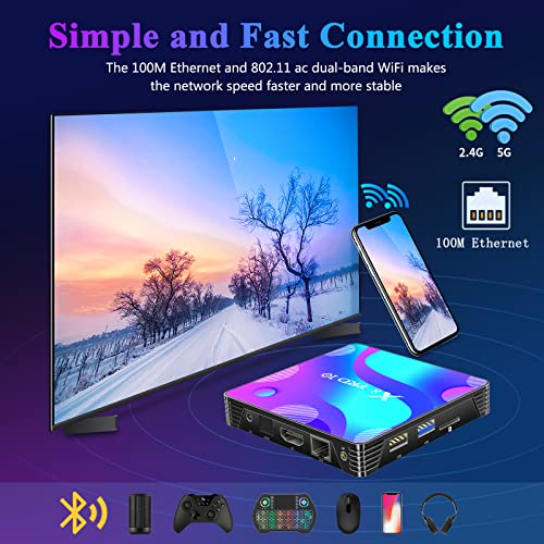 Android TV Box 11.0, [2022 Newest] Antfraer Android TV Box 4GB RAM 32GB ROM with Mini Wireless Backlit Keyboard, RK3318 Quad-Core 64 Bits Dual-WiFi 2.4GHz/5GHz BT 4.2 USB 3.0 3D 4K Android Box