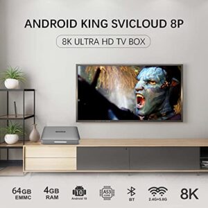 SVICLOUD Chinese TV Box, 2022 Newest 8P IPTV Box 8K Android TV Box 4GB RAM 64GB ROM Support Dual WiFi 2.4G/5.8 GHz/3D/H.265/Bluetooth 5.0/12 Languages Smart Streaming Media Player with Voice Remote