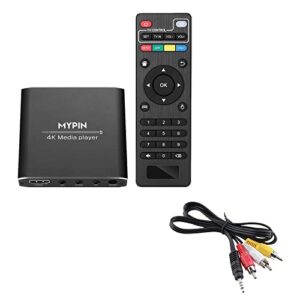 4k media player with av cable, digital mp4 player for 8tb hdd/usb drive/tf card/h.265 mp4 ppt mkv avi support hdmi/av/optical out and usb mouse/keyboard-hdmi up to 7.1 surround sound