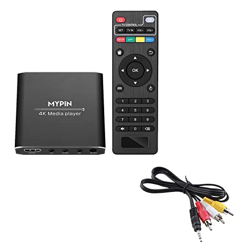 4K Media Player with AV Cable, Digital MP4 Player for 8TB HDD/USB Drive/TF Card/H.265 MP4 PPT MKV AVI Support HDMI/AV/Optical Out and USB Mouse/Keyboard-HDMI up to 7.1 Surround Sound