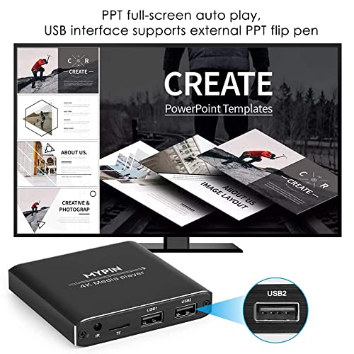 4K Media Player with AV Cable, Digital MP4 Player for 8TB HDD/USB Drive/TF Card/H.265 MP4 PPT MKV AVI Support HDMI/AV/Optical Out and USB Mouse/Keyboard-HDMI up to 7.1 Surround Sound